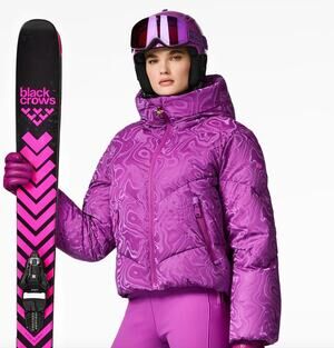 Goldbergh Aeliana Luxury Down Ski Jacket Purple Swirl Damast Puffer Coat 6 NWT
